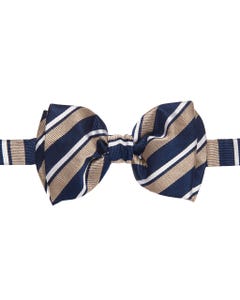 Blue and beige knotted bow tie with regimental weave, 100% silk_0