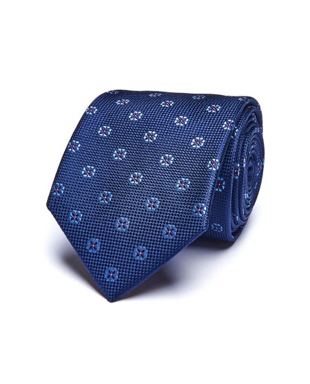 Pattern 100% silk tie blue navy_0