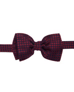 Red houndstooth knotted bow tie, 100% silk_0