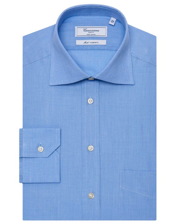 Camicia permanent azzurra, con taschino, slim caserta francese_0