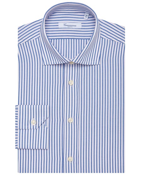 White fancy shirt with blue stripes francese_0