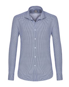 Camicia trendy blu con microfantasia geometrica, slim francese_0
