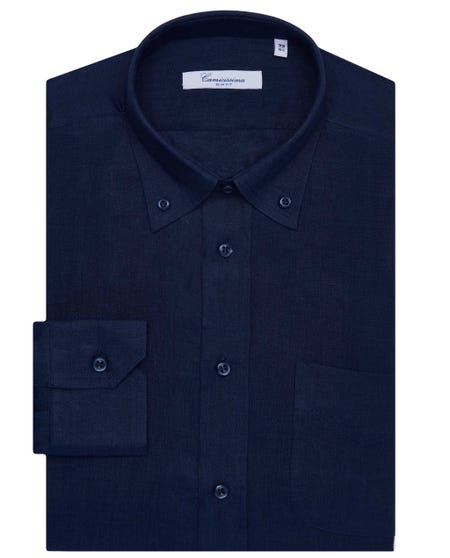 Dark blue linen fancy shirt, button down button_down_0
