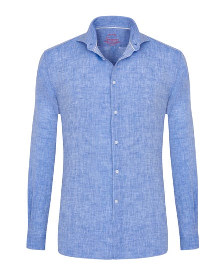 Trendy linen shirt light blue francese_0