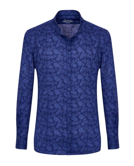 Trendy shirt in blue linen with pattern coreana_0