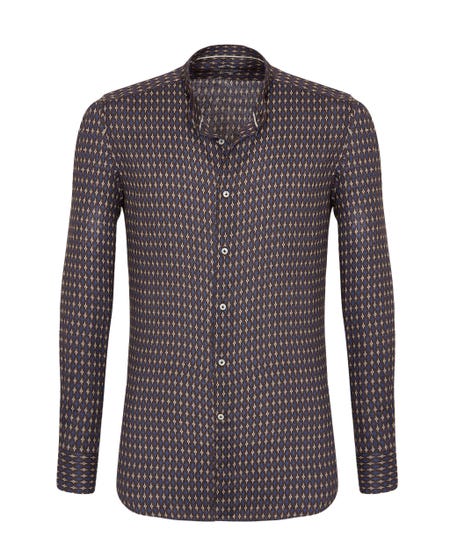 Trendy brown linen shirt with pattern coreana_0