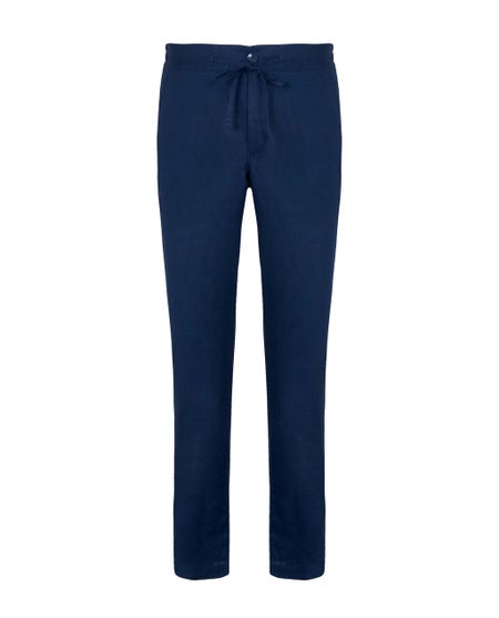 Pantaloni chinos in lino con coulisse blu blue_0