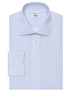 Non iron thin stripes light-blue shirt, regular valencia new french collar_0